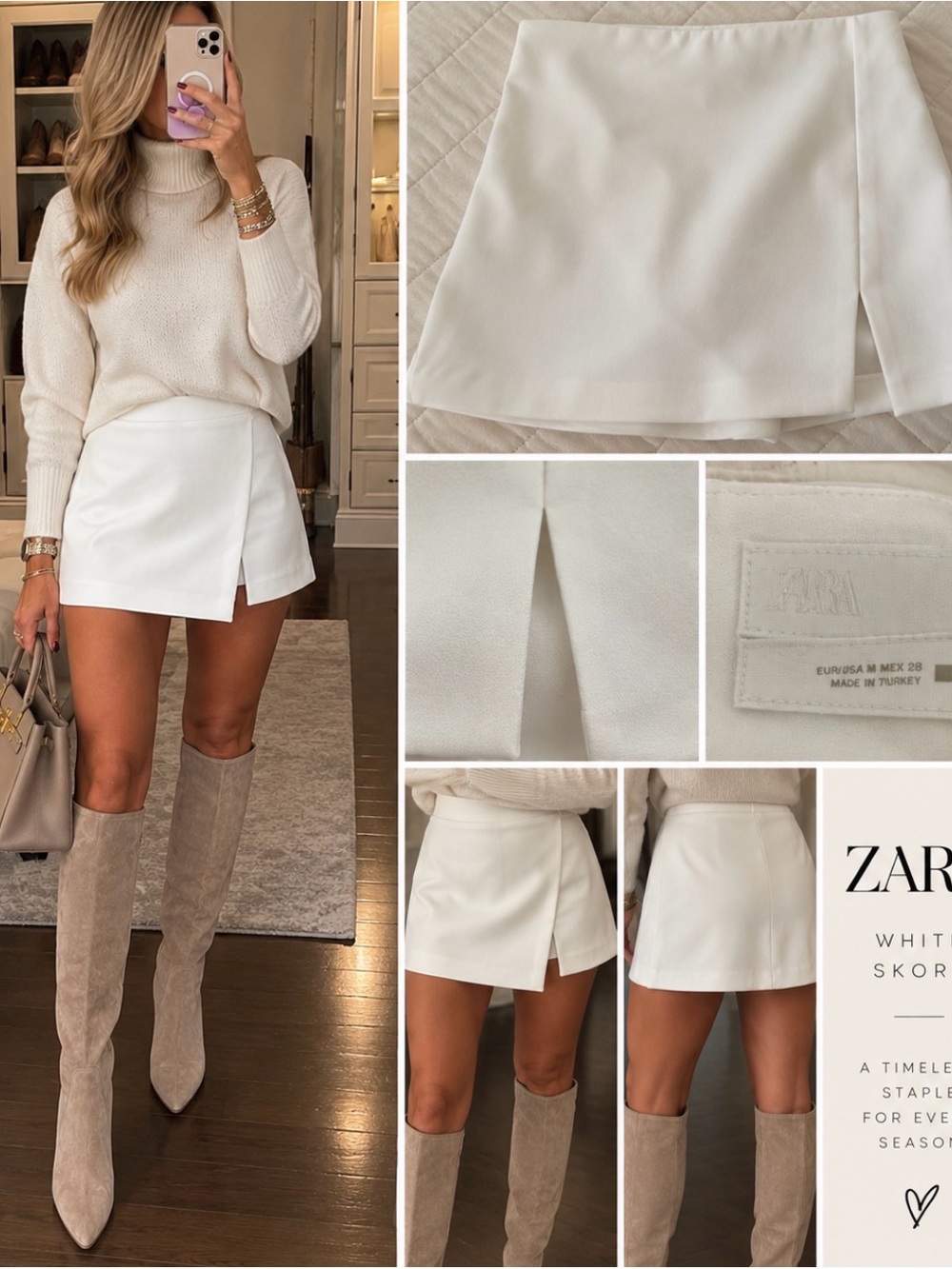 ZARA White Asymmetric Mini Skort